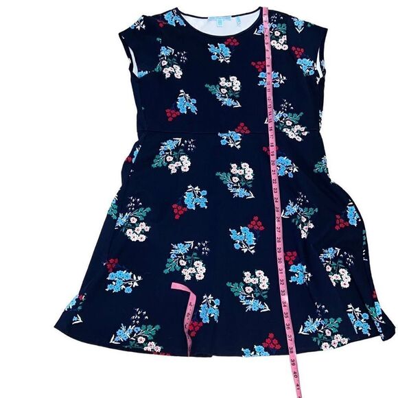 Draper James Floral Ponte A-Line Dress Navy Blue Spring Bouquet Cap Sleeve 1X - Picture 6 of 10